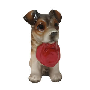 Enesco Japan Terrier Dog Red Hat Ceramic Figurine